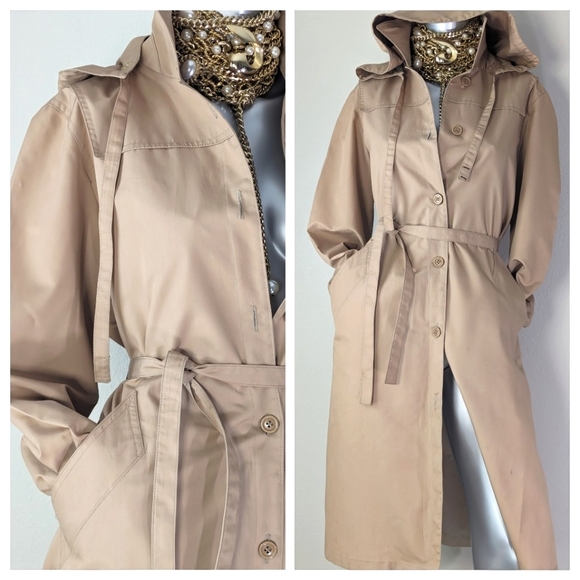 London Fog VinTage Classic Hooded Button Down Trench Coat - Picture 2 of 13